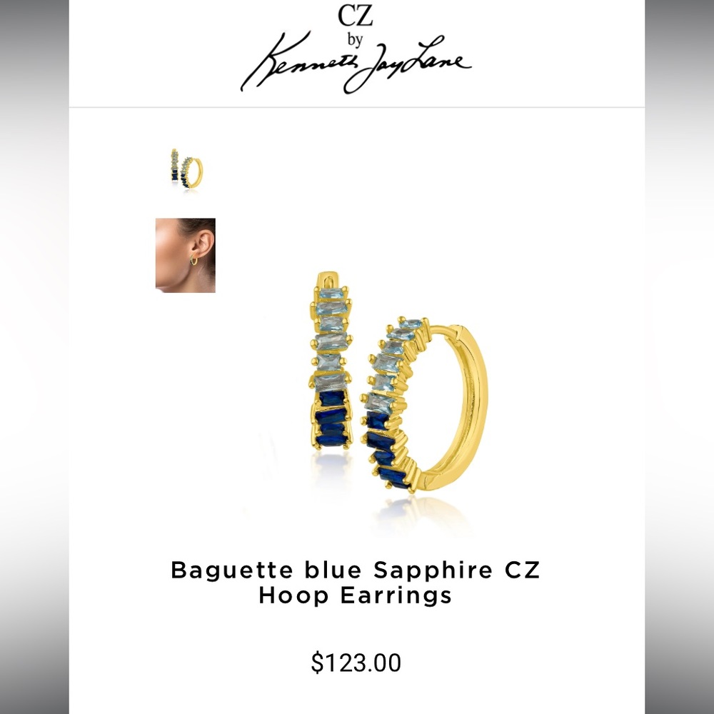 Baguette blue sapphire hoops